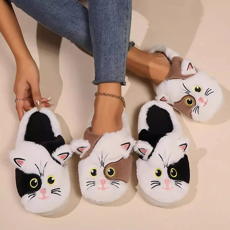 Flauschige Casual Hausschuhe Frauen Hause Casual Cartoon Designer Schuhe Herbst Winter Indoor Plüsch Rutschen Mädchen Mode Elegante Schuhe – Detail 2