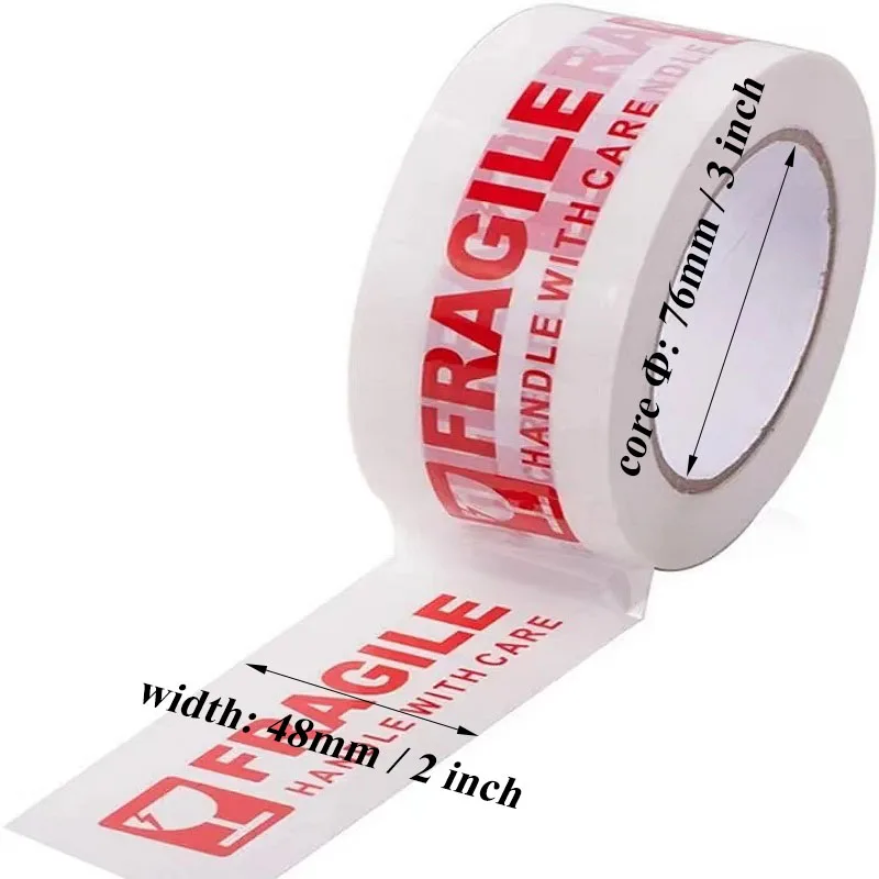 Bopp Embalagem Adesiva Carton Selagem Logo Tape Alça Frágil com Cuidado Fita Impressa Personalizada x 110 Jardas