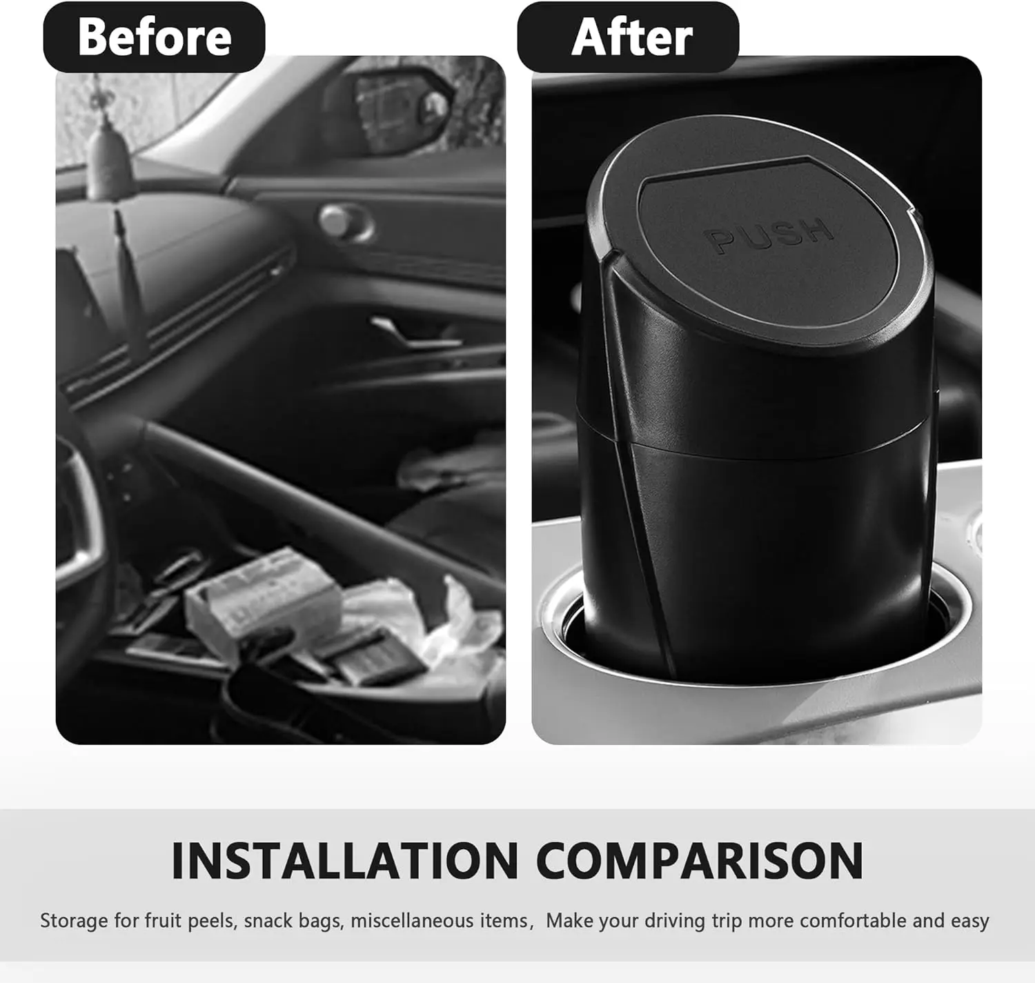 Car Trash Can with Lid Push-Pull Multi-Function Storage Box Organizer Interior Accessories for Most Cars