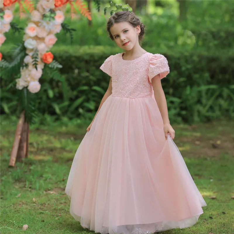 

Girls Wedding Dress sleeveless Elegant Princess Party Pageant Formal Girl Dresses Tulle Kids Lace Dress Performance clothing