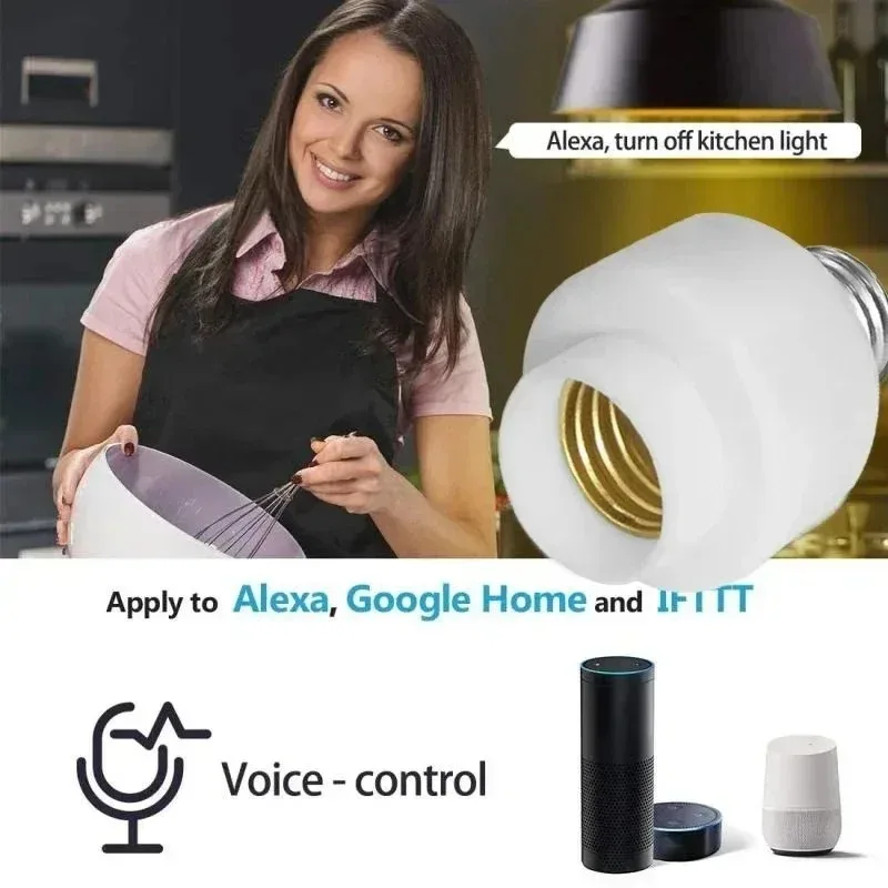 שקע חכם Tuya WiFi BL E27, מתאם למנורות, מתג תאורה למטבח וחדר שינה, שליטה קולית עם Alexa ו-Google Home