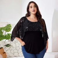 Plus Size Rhinestone Cloak Sleeve Tunic Tops Blouse Women's Summer Party Pullover Tee XL 2XL 3XL 4XL 5XL 6XL