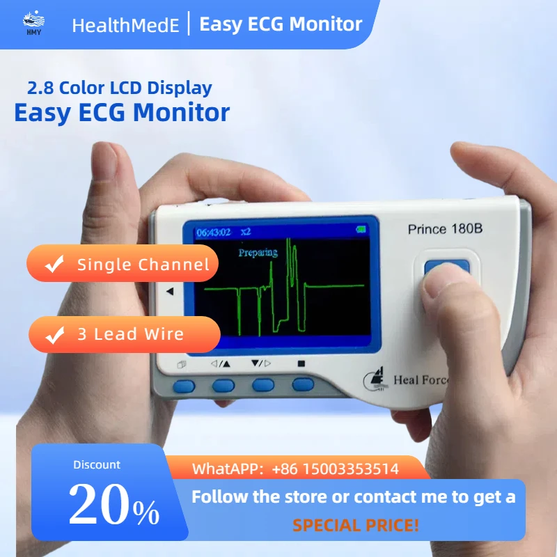 USB Heal Force Prince 180B Software Portable Household Heart Ecg EKG Handheld Heart Monitor Continuous Measuring Color Screen