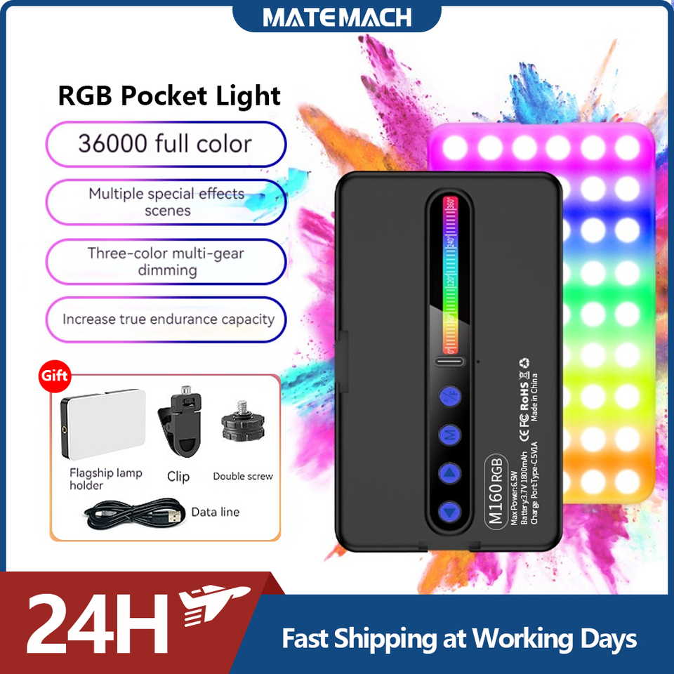 MATEMACH M160 RGB LED Video Light 2700-6500K For Photography Fill Light  CCT Mode Color Temperature Variation Vlog Pocket Lamp