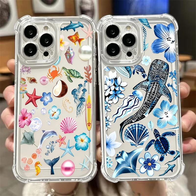 Nautical Shark & Whale Pattern Soft Phone Case