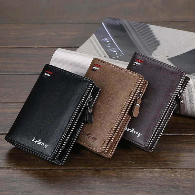 Luxury Brand Men Short Wallet Vertical Multi-card Position Snap Coin Purse Fashionable Youth Card Bag Male PU Solid Color Clutch 2