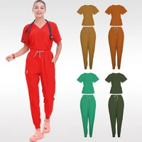 Red Color Doctor Nurse Uniforms Hospital Nursing Sets Qucik Dry Dental Clinic Scrub sets with large packages for Women S2102