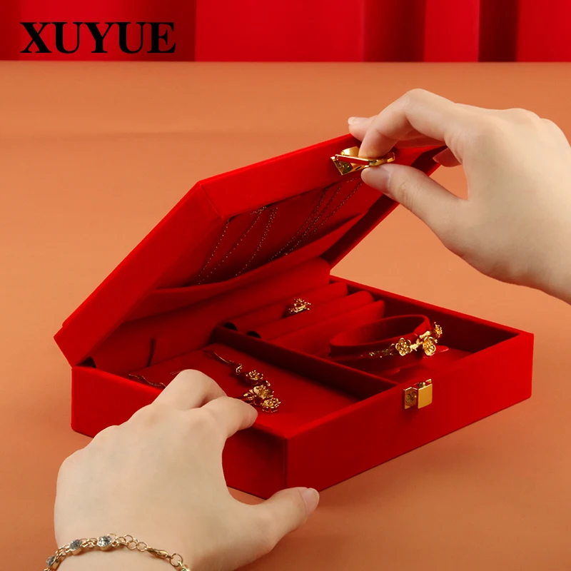 China Red Wedding Betrothal Gift Engagement Jewelry Box Gold Jewelry Wedding Offer Three Gold Jewelry Box offer 01