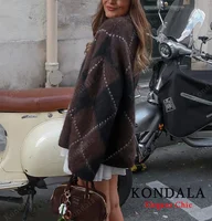 KONDALA Rhombic Knitted Pullover Sweater OR Skirt Women Spring Vintage Casual Loose Sweater 2025 Fashion Elegant Ladies Sweater - Image 3
