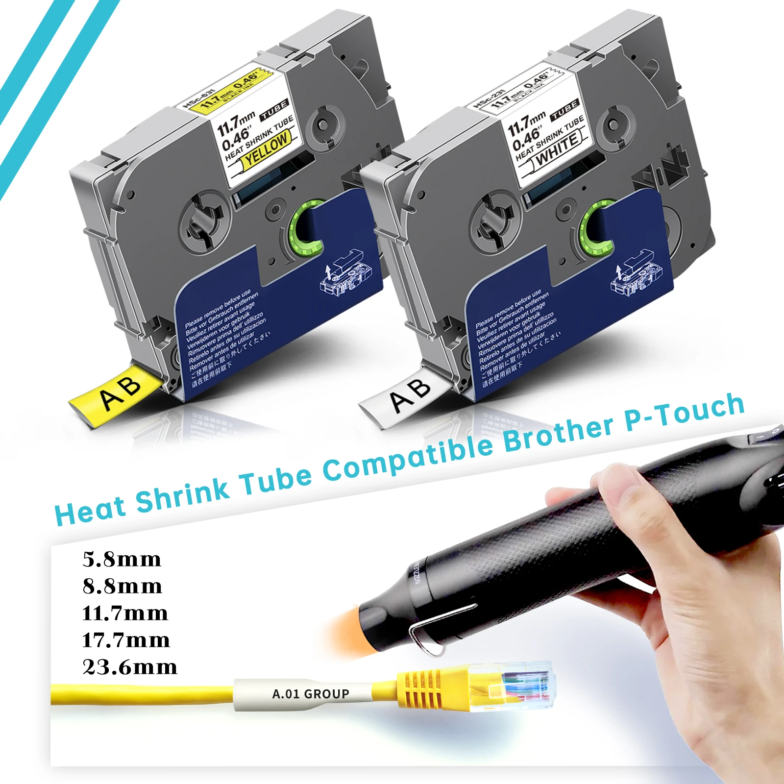 Compatible hse 231 hse231 hse211 hse221 hs241 hs251 hse631 hse621 hs641  Replace Brother Heat Shrink Tube Label Tape PT E550 H110