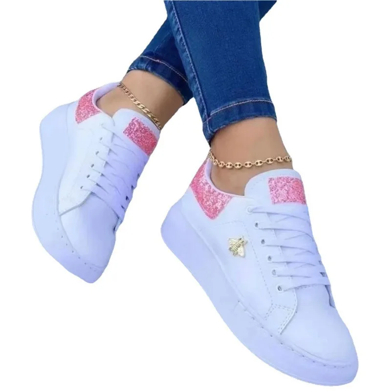 Scarpe Casual da donna Fashion Butterfly Decor Sneakers a testa tonda piattaforma stringata in pelle scarpe vulcanizzate da donna calzature femminili