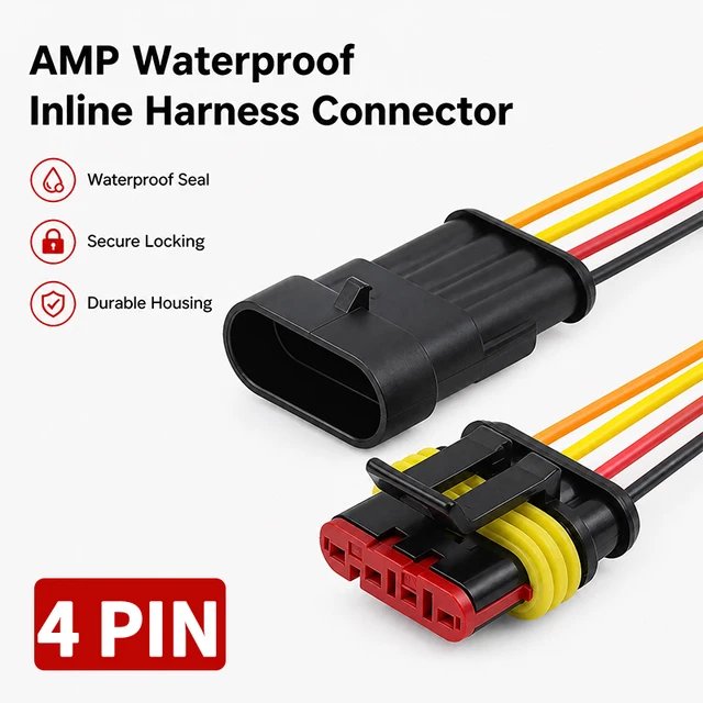 4Pin Waterproof AMP Auto Connector 18AWG Male Female with Wire Quick Disconnect for Truck DJ7041-1.5-11/21 OEM 282088-1/282106-1 1