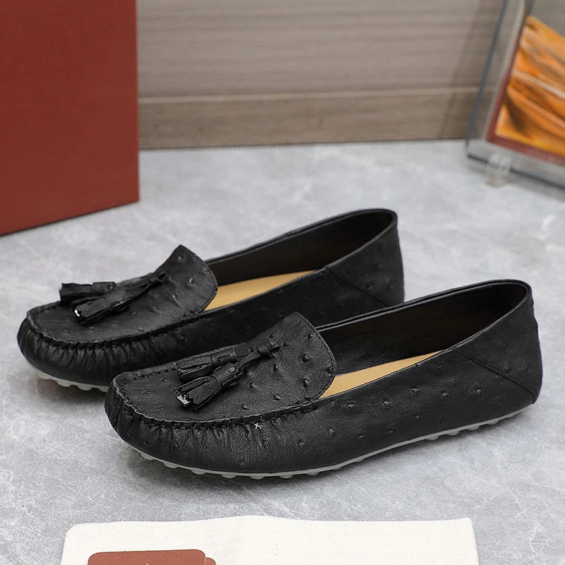 

High-end Ladies Loafers Autumn New Tassel Design Lightweight Comfort Leisure Shoes Non-slip Female Shoes With Wide Toe