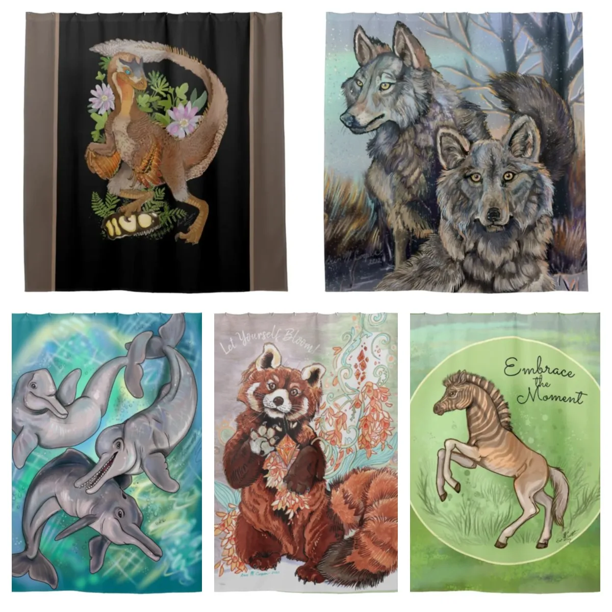 

Dolphin red panda sea arctic wolf quagga dinosaur art shower curtain bathroom curtain with hook bathroom curtain l220cm