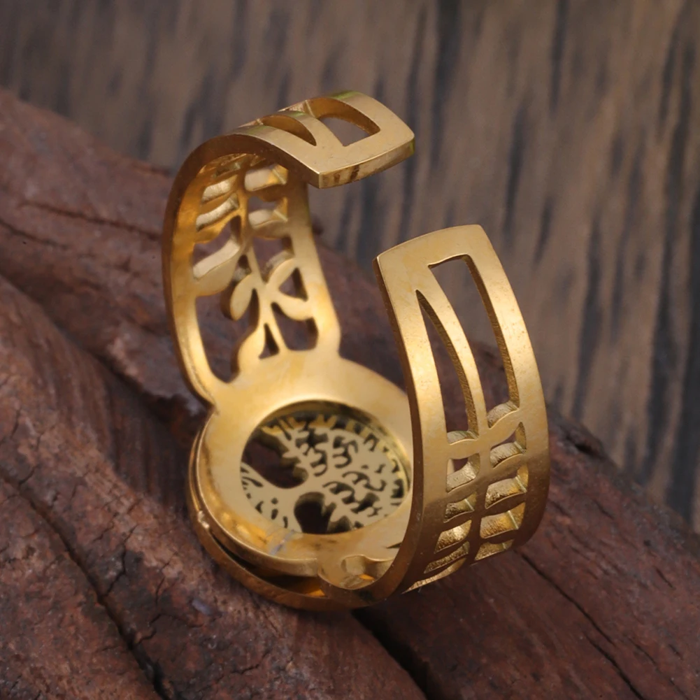 Stainless Steel Rings Finger Rings Metal Rings Fashion Rings Fashion Ring Women's Adjustable Tree of Life Jewelry Accessories Rhinestones Aesthetic Dating Rings For Women