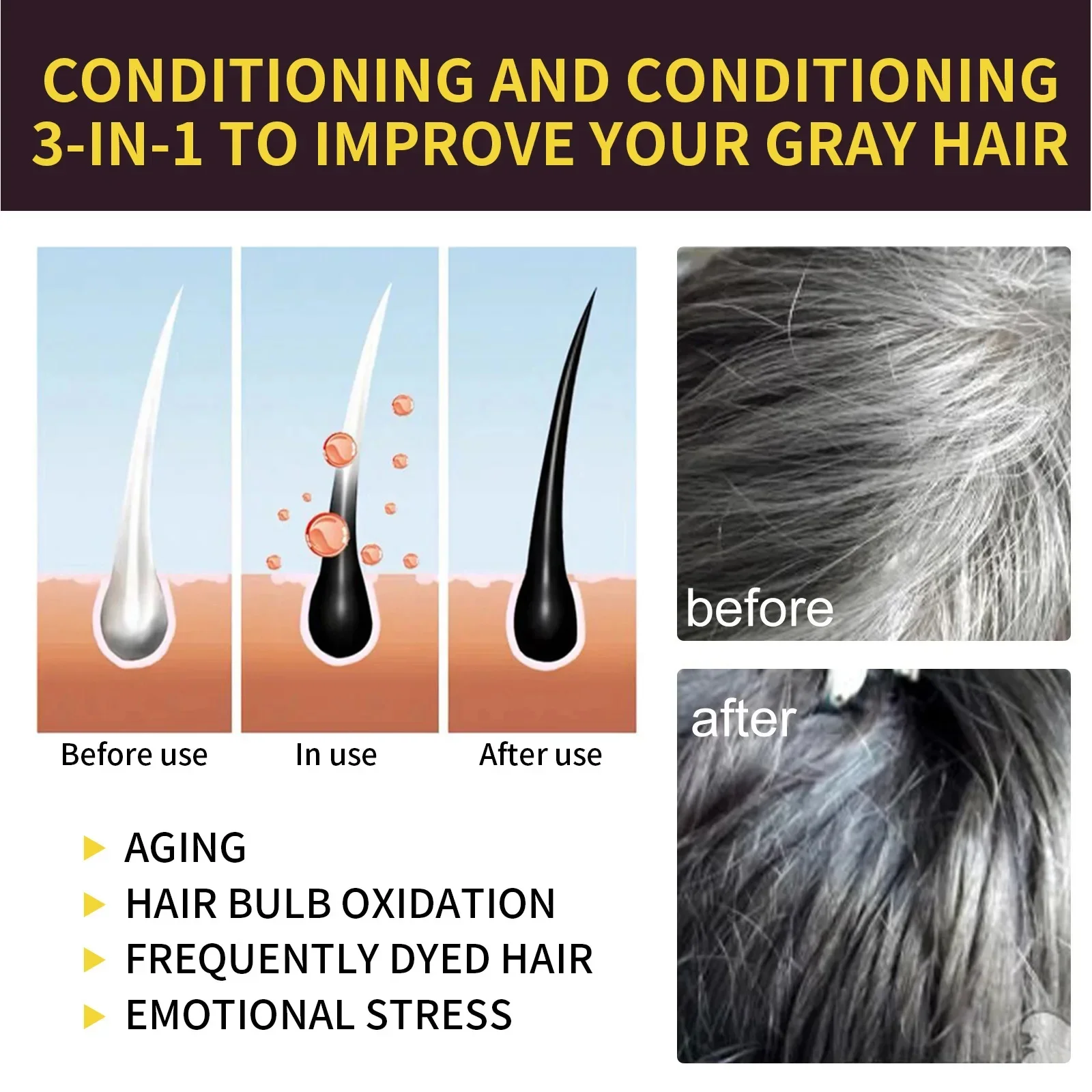 500ml Natural Herbal Hair Dye Shampoo 3 in 1 Change Hair Color Gray Hair to Dark Brown Black Deep Nourishing Fashion Hair Care 4