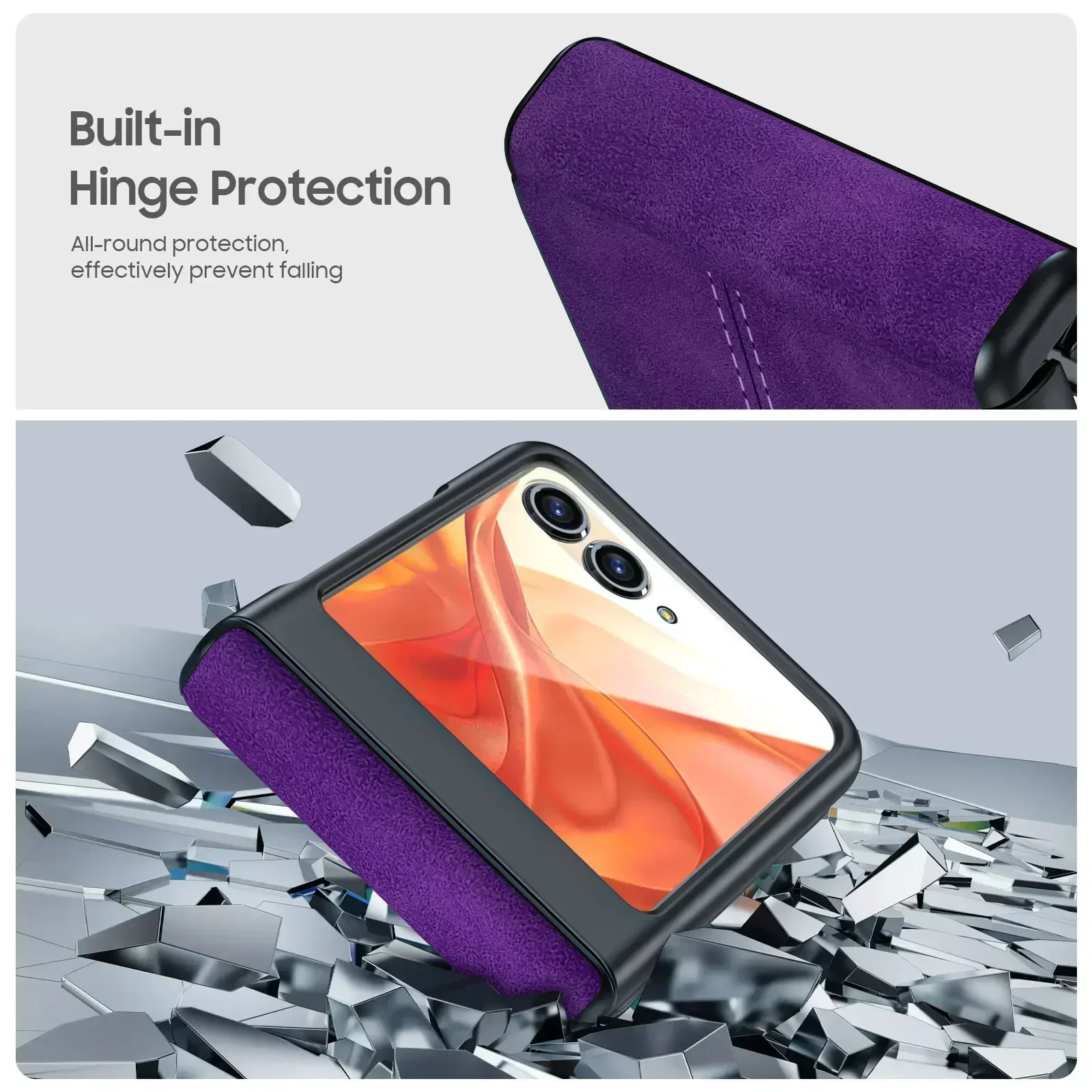 Luxury Purple Leather Magnetic Hinge Cover with 9H Screen Protector and Wireless Charging Compatibility