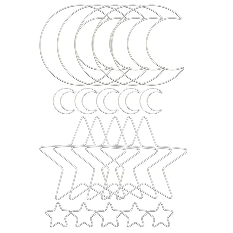 

2X Moon Star Dream Catcher Metal Hoop Rings Circle Macrame For DIY Craft Dream Catcher Making Wall Hanging Decoration
