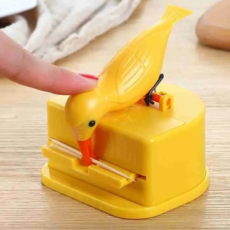 Creative Toothpick Holder Cartoon Small Bird Toothpick Container Press Toothpick Dispenser Storage Box Automatic Kitchen