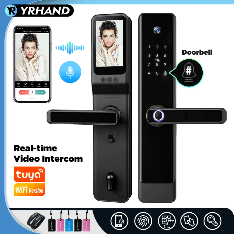 

YRHAND Tuya Wifi Camera Video Intercom Lock App Remote Unlocking Digital Electronic Biometrics Waterproof With Screen Smart Lock
