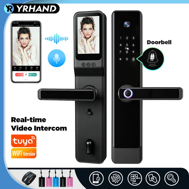 YRHAND Tuya Wifi Camera Video Intercom Lock App Remote Unlocking Digital Electronic Biometrics Waterproof With Screen Smart Lock 1