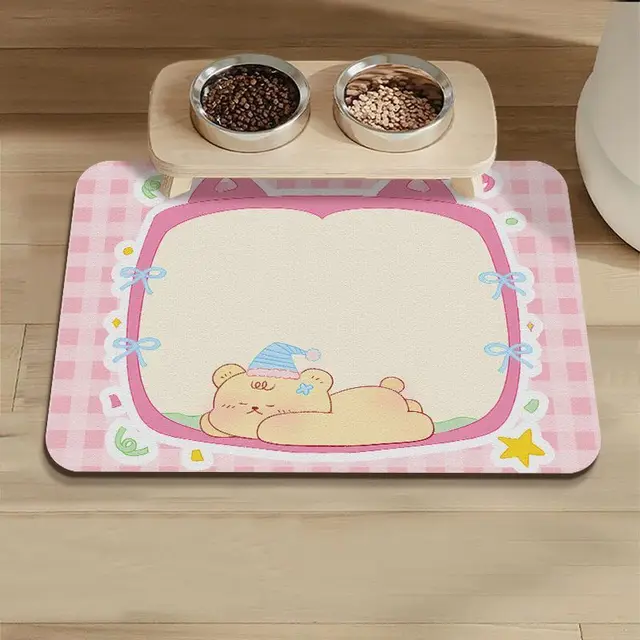 VIKAMA Cute Cartoon Cat Dog Pet Mat-Waterproof, Oil-Resistant, Food-Safe, Quick-Dry, Scratch-Resistant, Easy To Clean & No-Wash 2