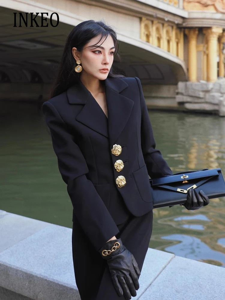 Luxury Gold metal buttons blazer for women 2024 Spring Autumn collection designer jacket Slim Suit Ladies pockets coat 3O282