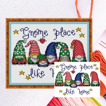Kit Complet de Broderie de Fil de Coton, Gnome Compté, Point de Croix, 28x22cm, 14CT 1