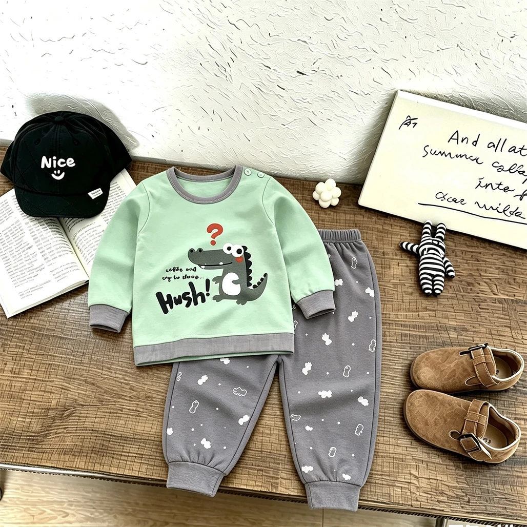 Completi intimo a tema cartoni animati per bambini e bambine, tute a maniche lunghe, abbigliamento casual alla moda, top stampati per neonati, pigiami e pantaloni, 2 pezzi. - immagine 4