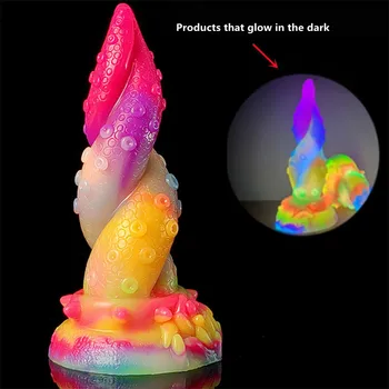Mulit Color Luminous Dildo Octopus Tentacle Realistic Silicone Anal Plug Glow In Dark Sex Toy For Couples Erotic Stimulator 2