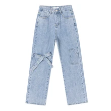 

Bowknot Straight Jeans Women 2022 Spring Korean Loose Casual High Waist Pants Plus Size Bottoms джинсы с высокой талией