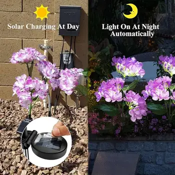 3Head Hydrangea Rose Flower Solar Led Light Outdoor Garden Lawn Lamps For Garden Vegetable Patch Patio Country House Decoration 3
