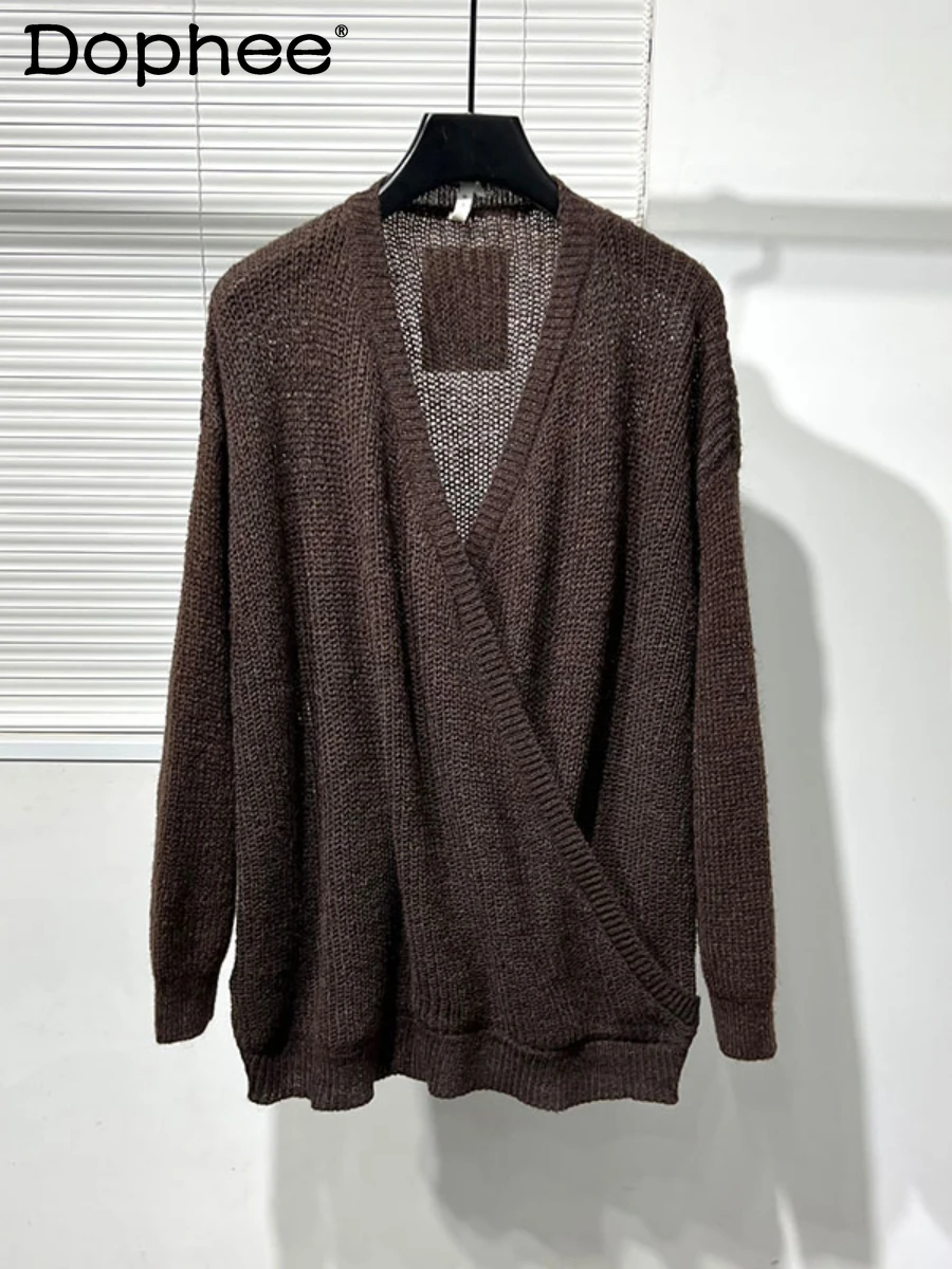 Original Fashion Retro Handsome Loose Comfortable Sweaters Simple Long Sleeve Solid Color Knitted Tops Trendy Male Knitwears