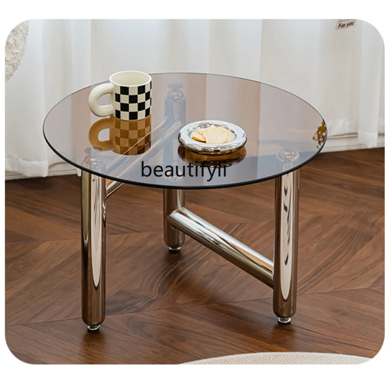 

Glass Coffee Table Small round Table Modern Simple Transparent Tea Table round Sofa Side Table
