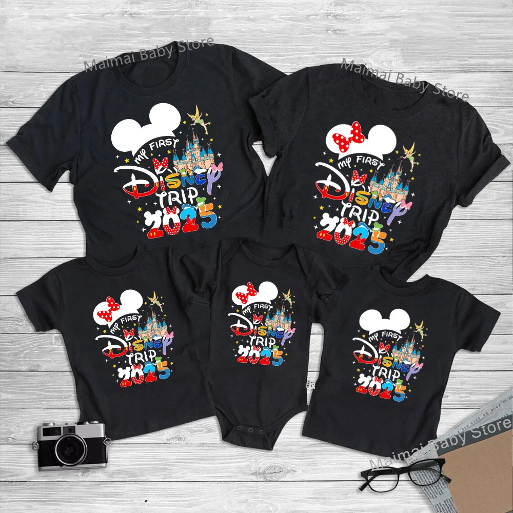 My First Disney Trip 2025 Family Matching Shirts Funny Look Father Mother Kids Tshirts Tops Matching Disney Vacation Outfits 2