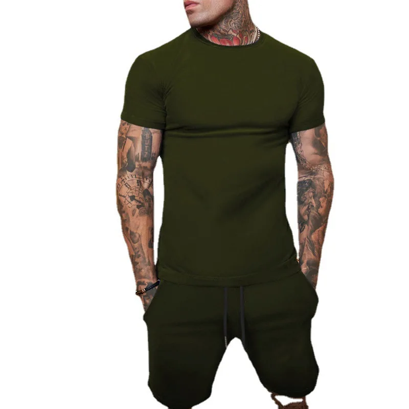 Short Sleeved T-shirt Men's Solid Color Multi Color Sports Youth Set Spot Summer European and American Fashion Trends