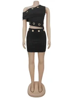 Joanna Metal Ring Irregular Skew Collar Skirt Set 6