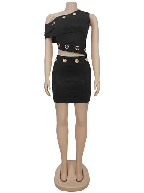 Joanna Metal Ring Irregular Skew Collar Skirt Set 6