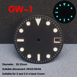 NH35/NH36 watch dial 28.5mm diameter single calendar watch movement accessory matte surface blue luminous dial