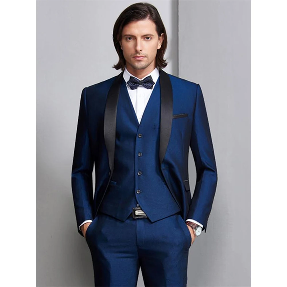 

2023 New Men's Wedding Prom Suits Fashion One Button Male Business Set 3 Pieces(Jacket+Pant+Vest+Tie)Traje Novio