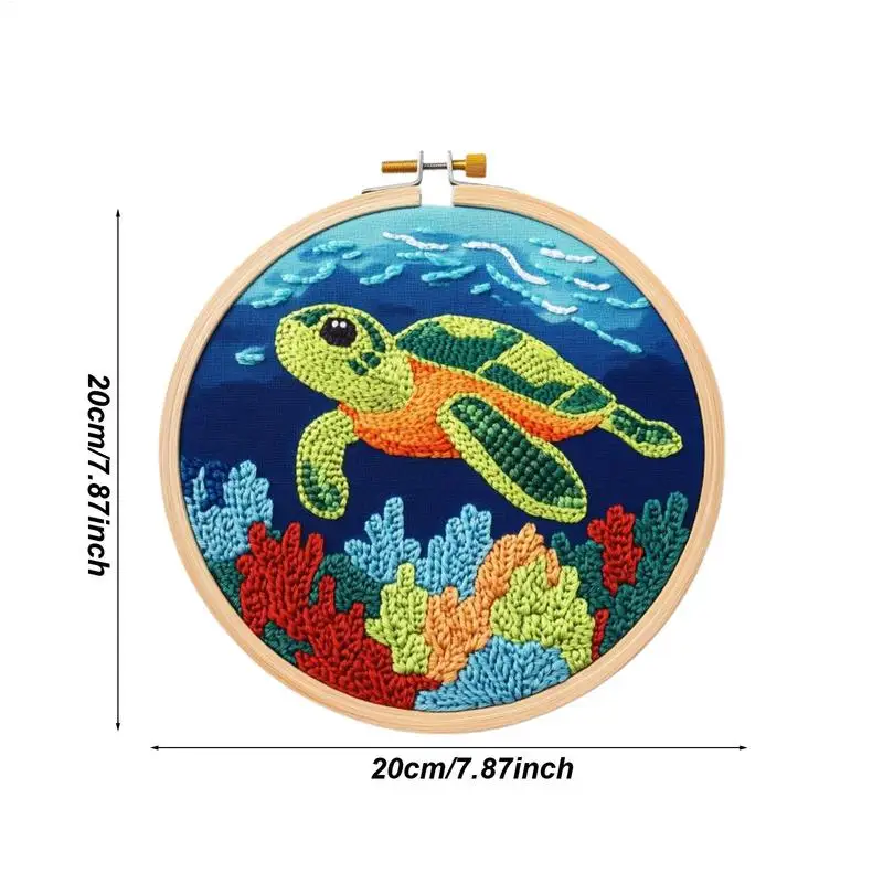 Punch Needle Embroidery Kit Turtle Pattern Punch Embroidery Kit Tool Set With Needle Instruction Fabric Hoop Yarn Crafting