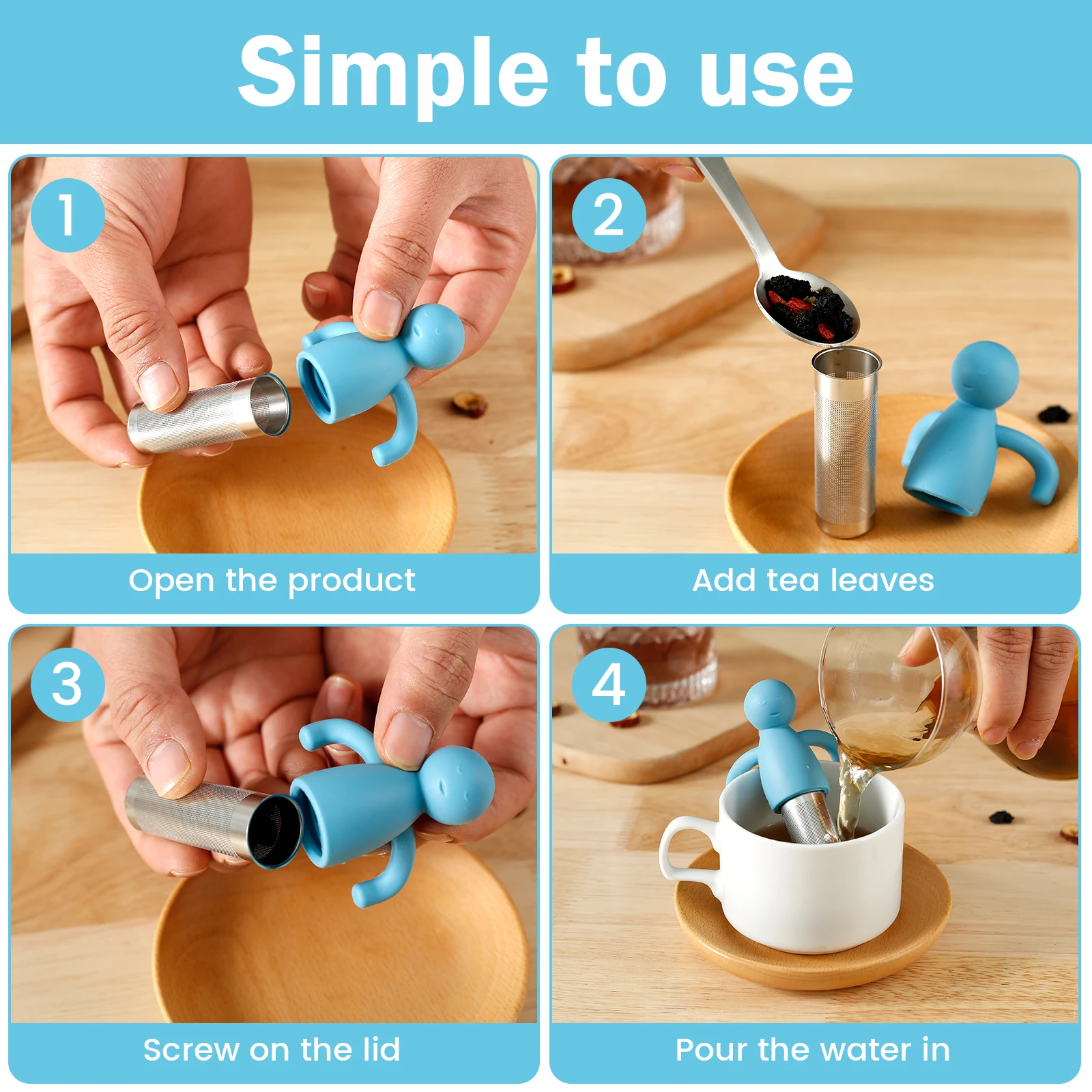 4Pcs Tea Infuser Tea Strainer Ultra-Fine Mesh 304 Stainless Steel Filter Cute Steeper