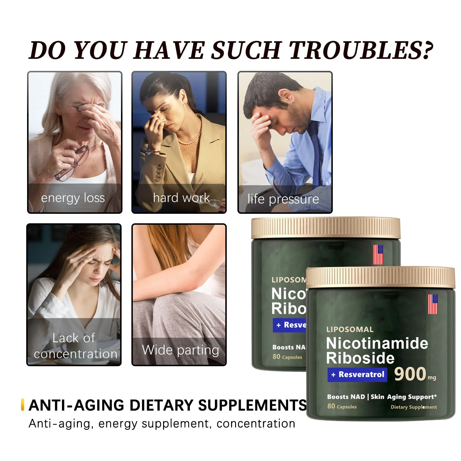 NAD+ Supplement Capsules 4 Bottles For Anti-Aging
