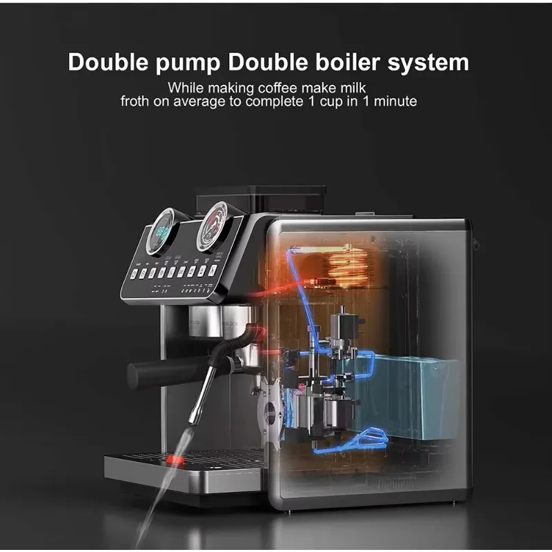 Electric Coffee Machine Luxury Double Boiler Semi-automatic Espresso Machine with Beans Grinder for Household and Hotel 3