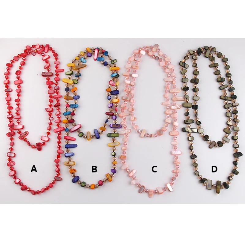 Fashion Long Knotted Halsband Rainbow Color Crystal and Shell Necklace for Women Gift women necklace