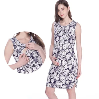Summer Maternity Nursing Dress Sleeveless Floral Print Soft Breathable Loose Breastfeeding For Pregnant Postpartum Women
