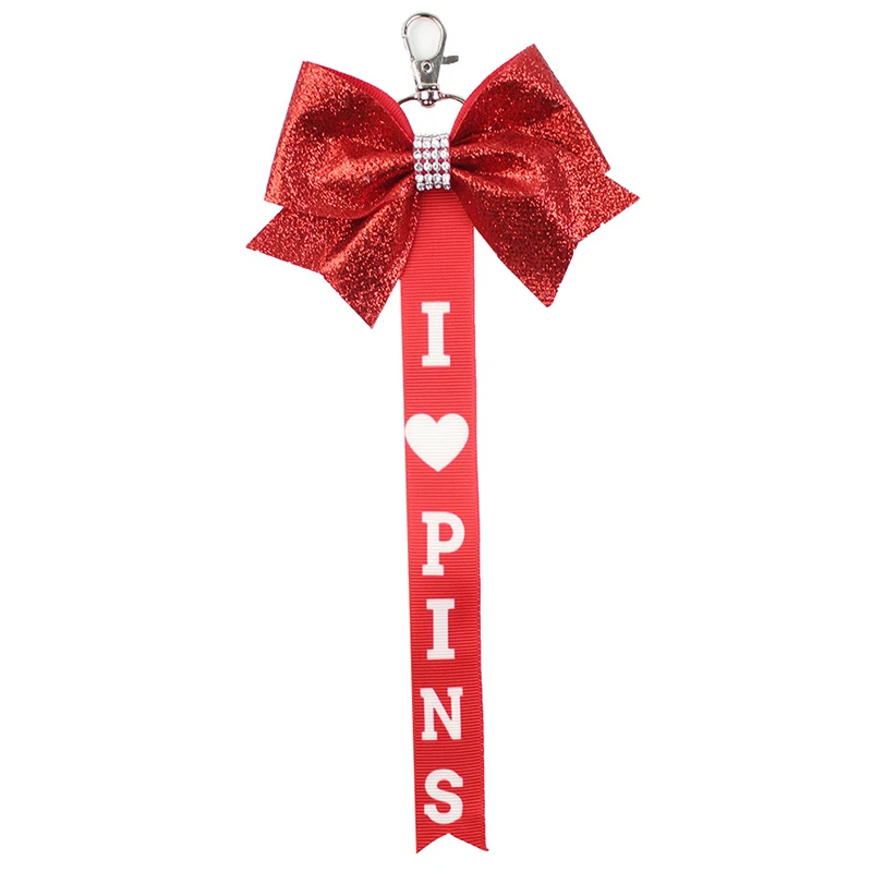 Set Di 16 Portachiavi Con Fiocco Cheerleader Glitterato E Strass – Rosso Glitter – Per Ragazze, Tifo Sportivo E Bomboniere
