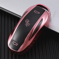 Premium TPU Car Key Case Cover with Keychain Accessory - Model X (Pink)