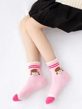 5 пар/партия, качественные розовые вязаные теплые детские носки с цветочным рисунком для девочек, новогодние носки детские короткие носки д...