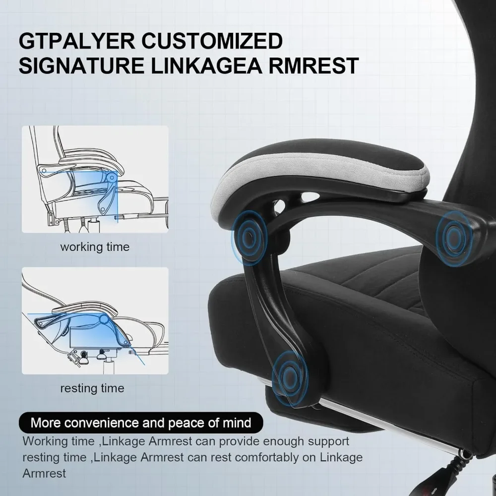 Gaming Chair, Computer Office Chair with Pocket Spring Cushion, Linkage Armrests and Footrest, High Back Ergonomic 6